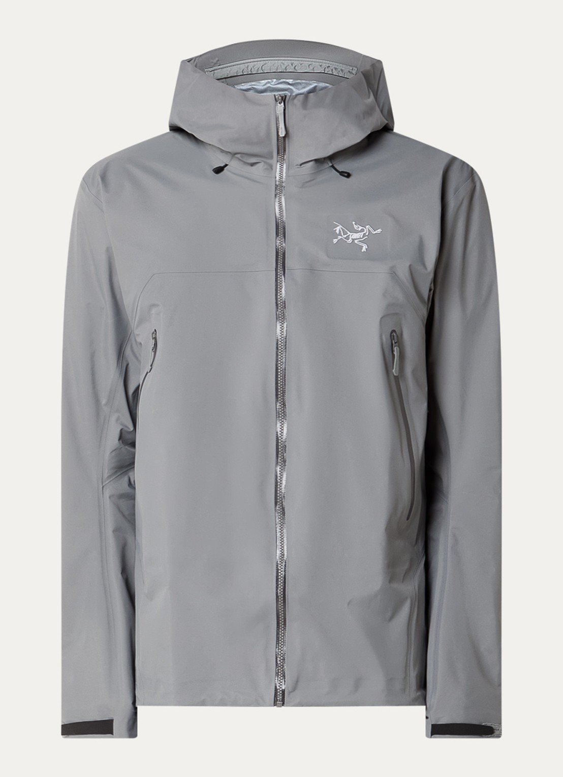 Arc'teryx Beta Gore-Tex jack met capuchon en ritszakken - voorkant grijs