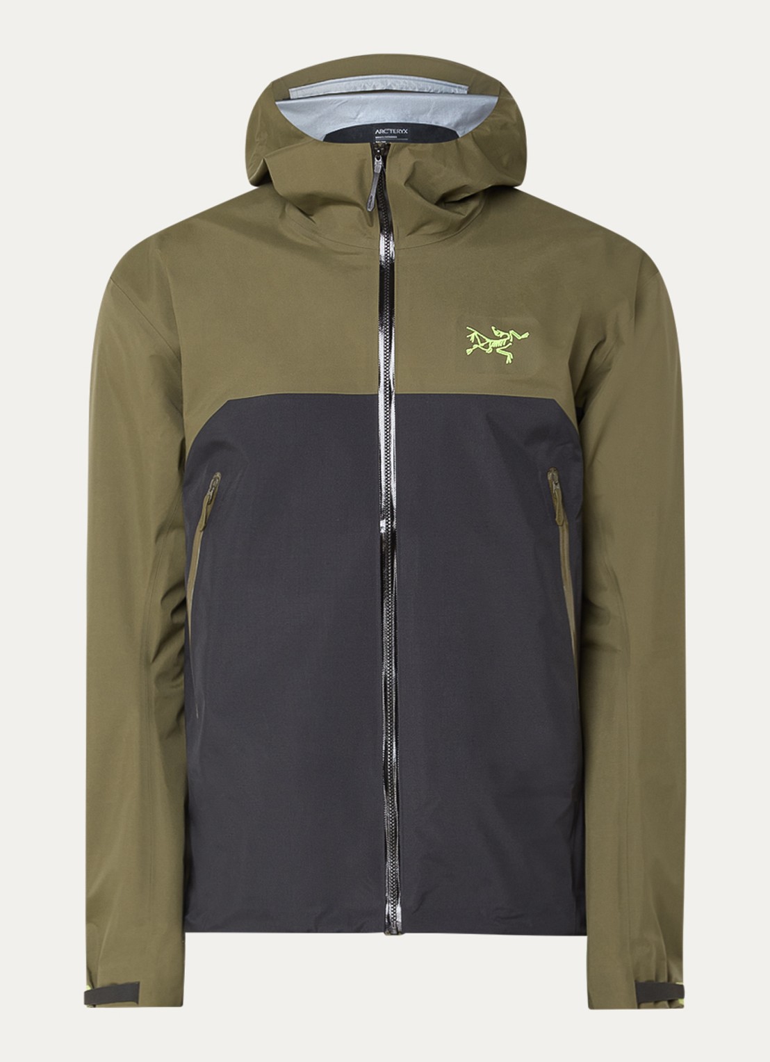 Arc'teryx Beta Gore-Tex windjack met logoborduring en ritszakken - voorkant bronsgroen