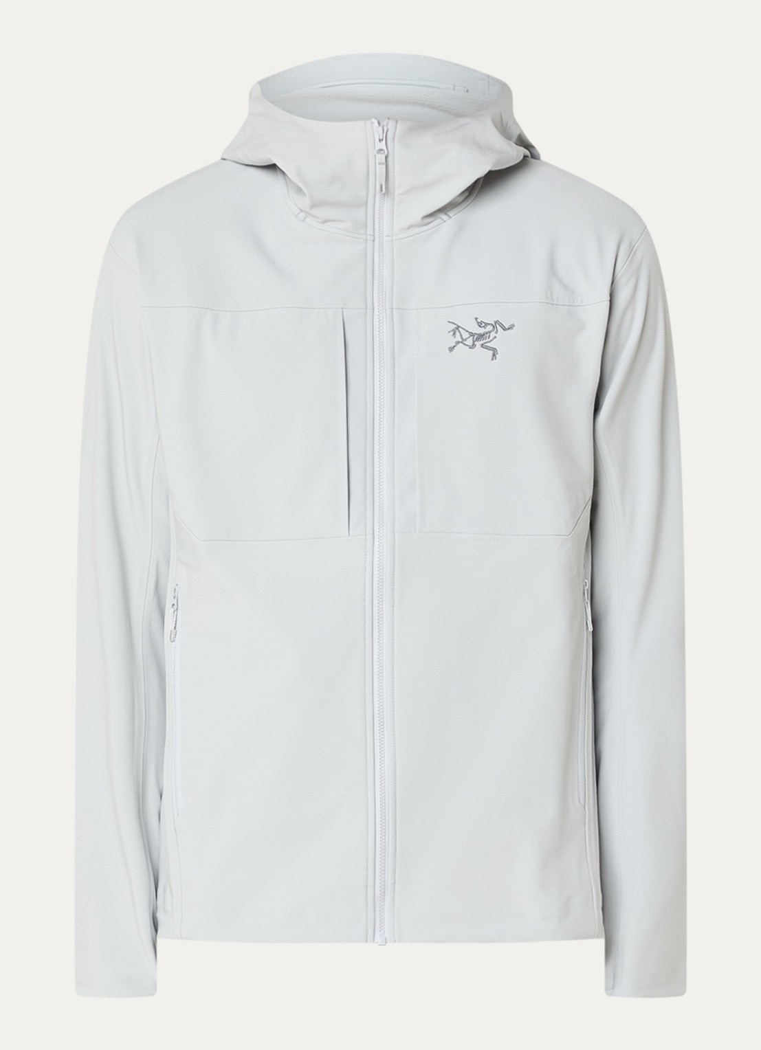Arc'teryx Gamma MX softshell jack met ritszakken en logoborduring - voorkant lichtgrijs