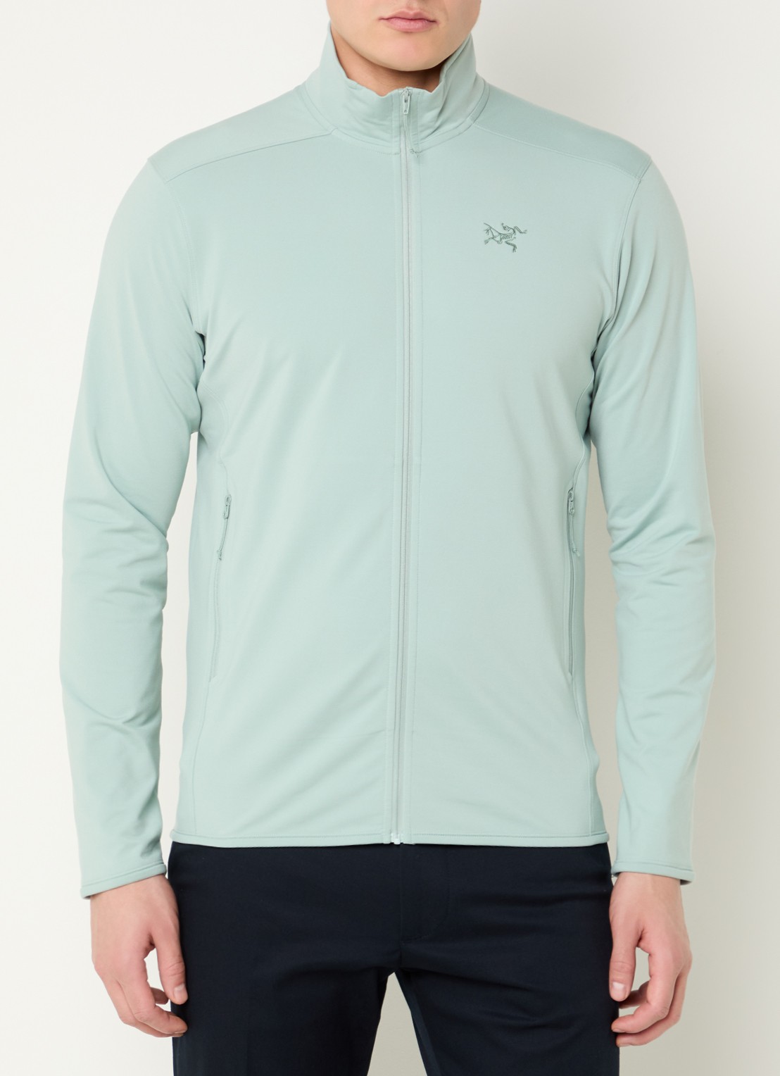 Arc'teryx Kyanite sweatvest met ritszakken en logoborduring - detail groen