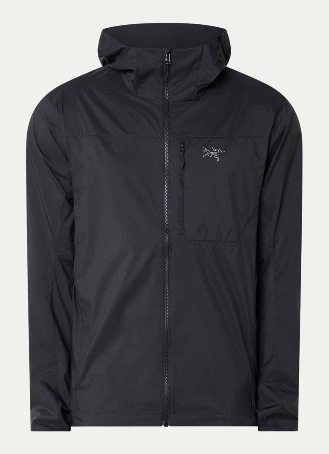 Arc'teryx Squamish windjack met capuchon en waterafstotende coating - voorkant zwart