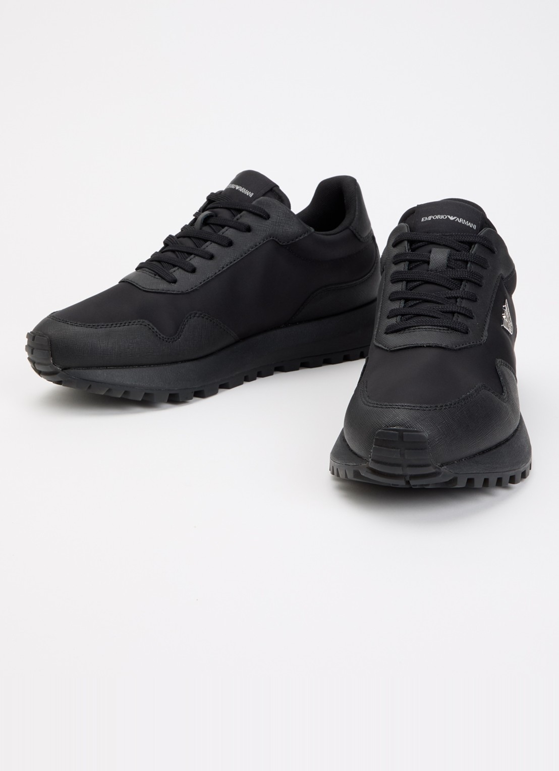 Armani ASV Nylon sneakers met leren details en logo  - detail 2 zwart