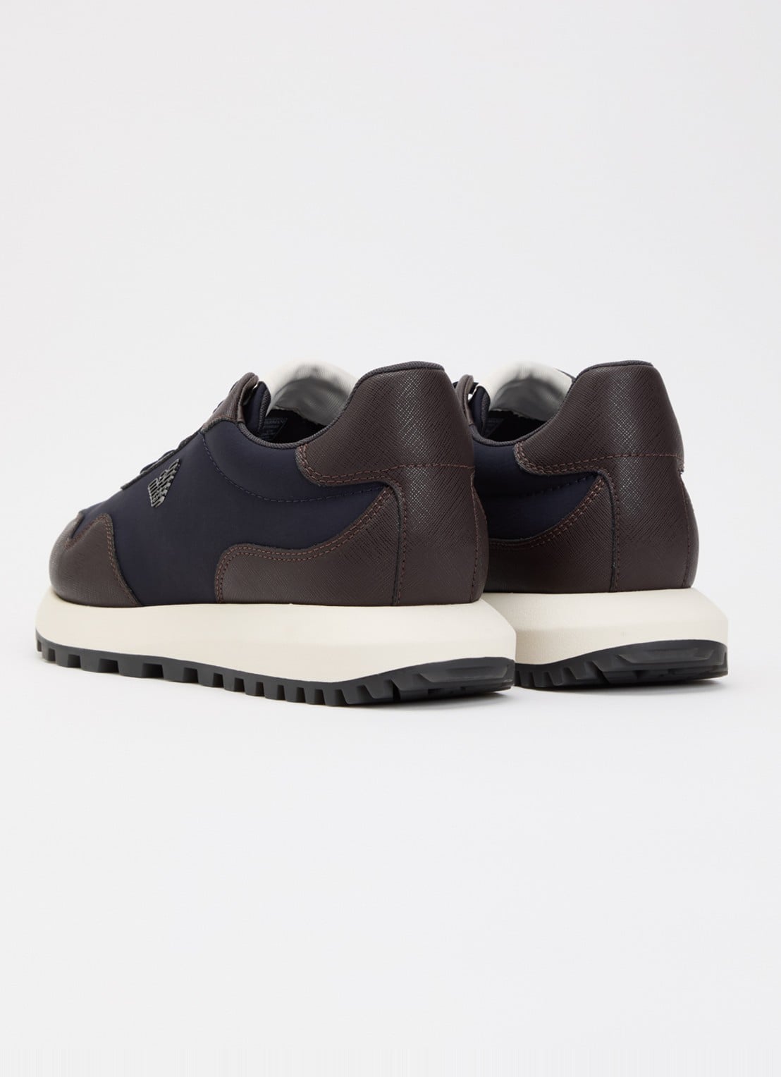 Armani ASV Nylon sneakers met leren details en logo  - achterkant 5 donkerblauw