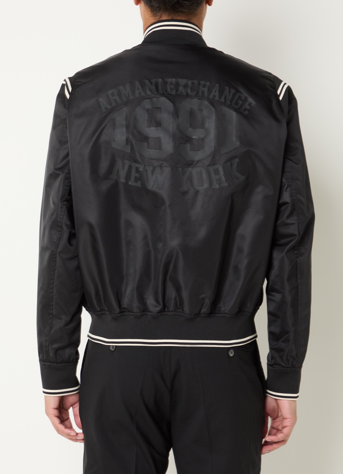 Armani Baseball jack met logo- en backprint - detail zwart