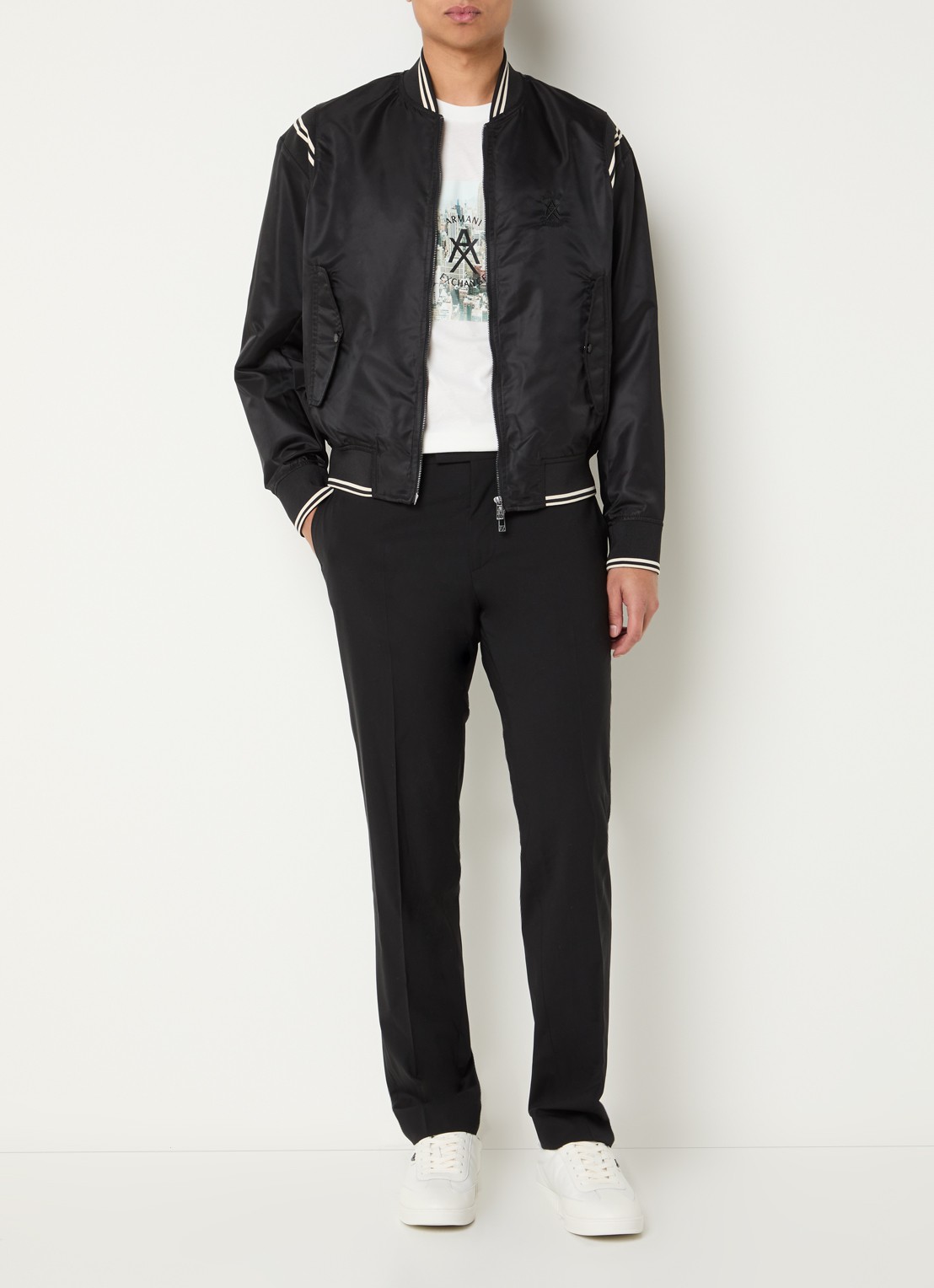 Armani Baseball jack met logo- en backprint - voorkant 4 zwart