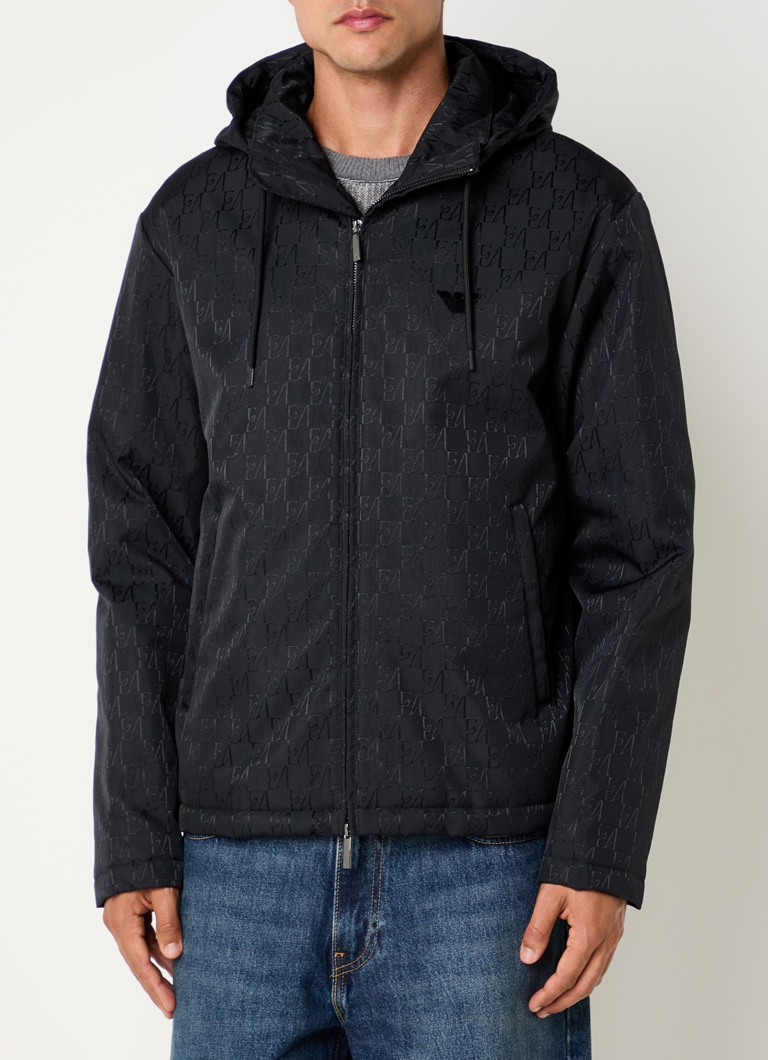 Armani Blouson jack met logoprint - detail zwart