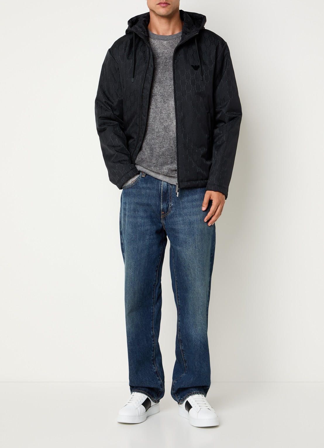 Armani Blouson jack met logoprint - voorkant 4 zwart