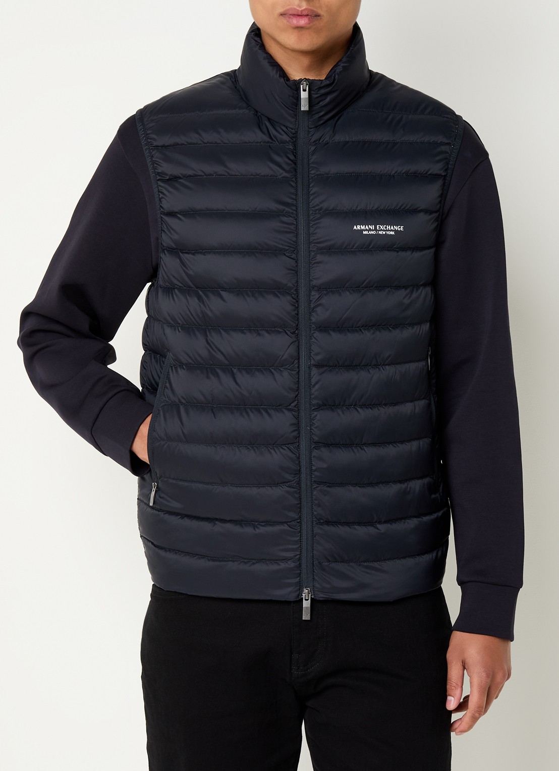 Armani Bodywarmer met donsvulling en ritszakken - detail 2 donkerblauw