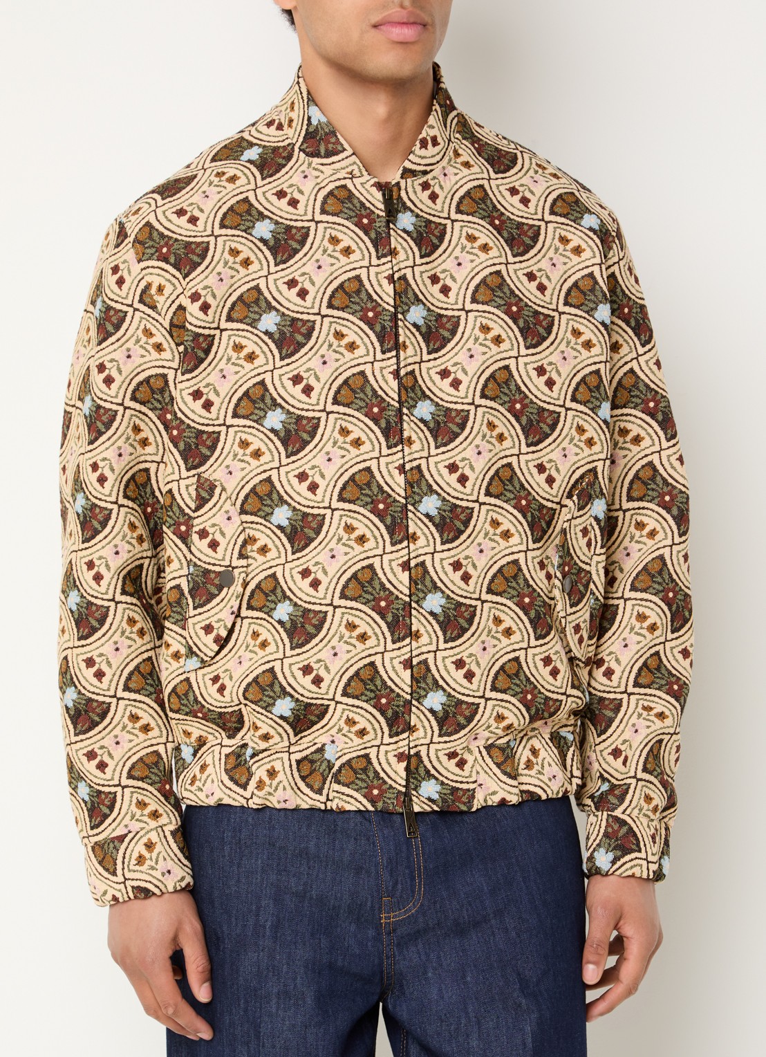 Armani Bomberjack met jacquard dessin - detail creme