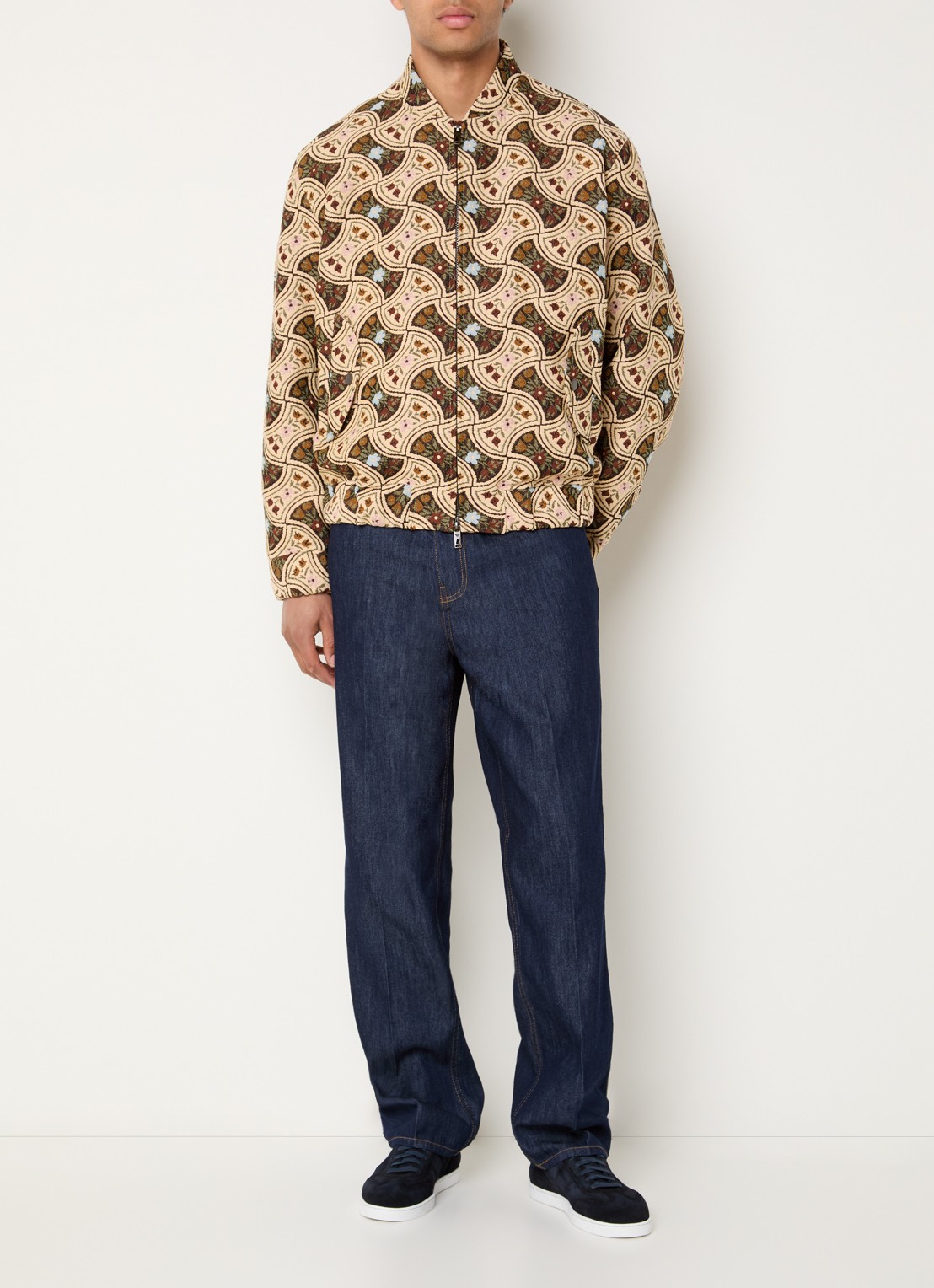 Armani Bomberjack met jacquard dessin - voorkant 4 creme