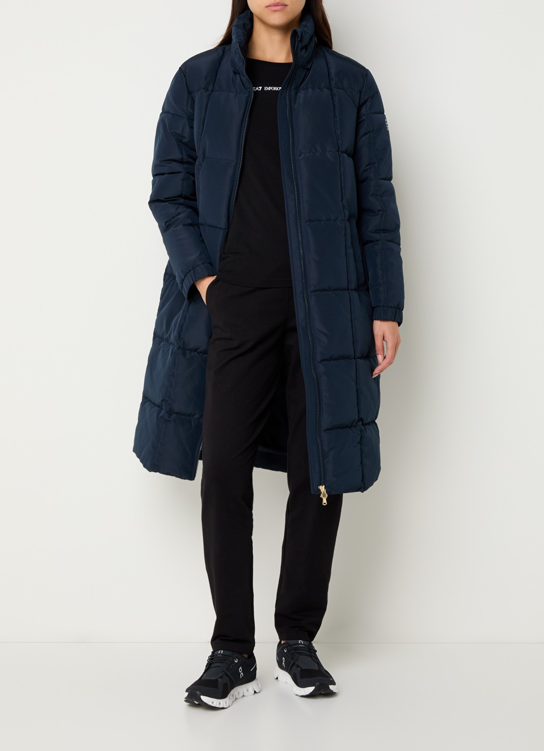Armani Caban gewatteerde jas met capuchon - voorkant 2 donkerblauw