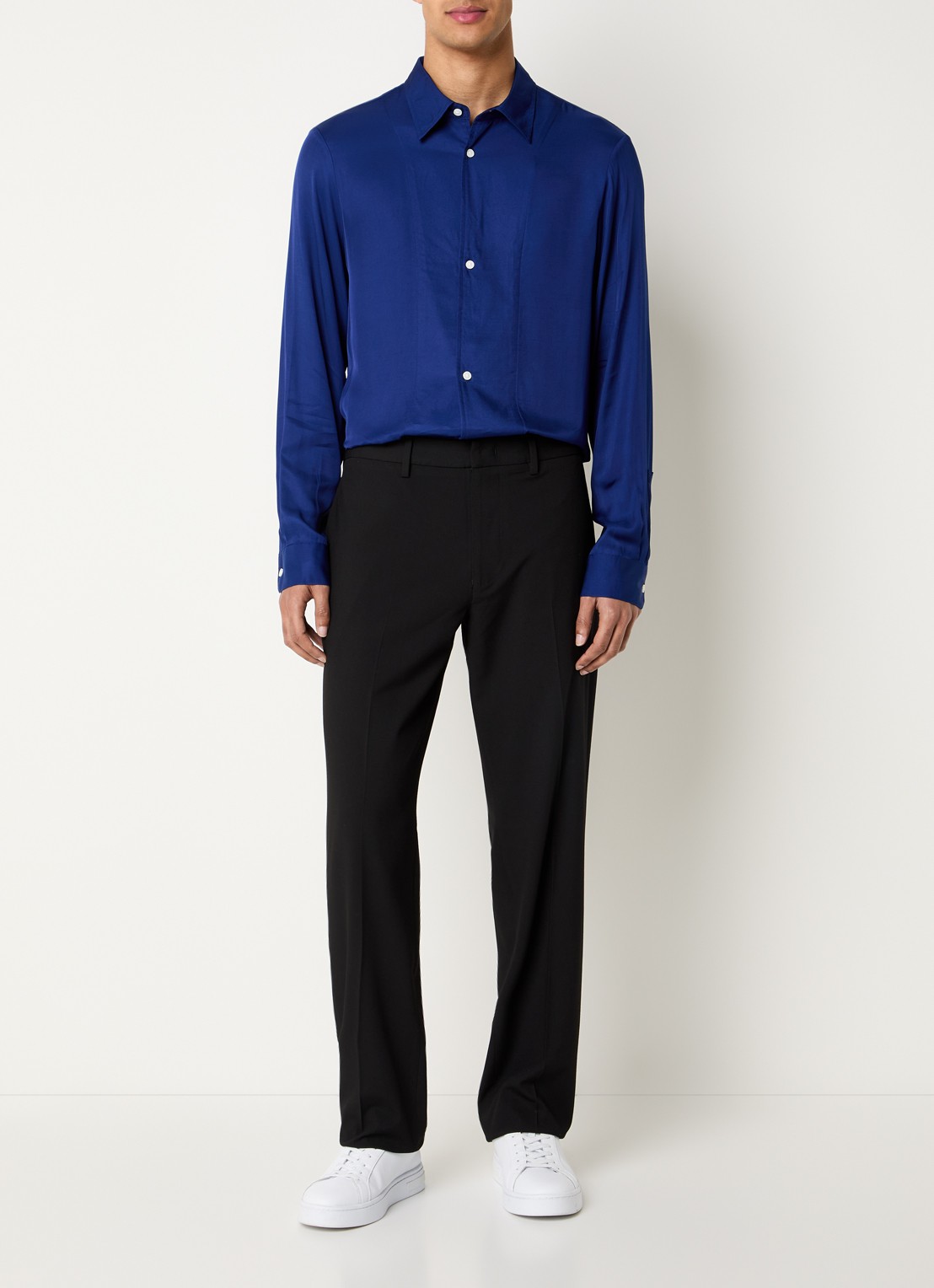 Armani Comfort fit overhemd met glanzende finish - voorkant 3 blauw