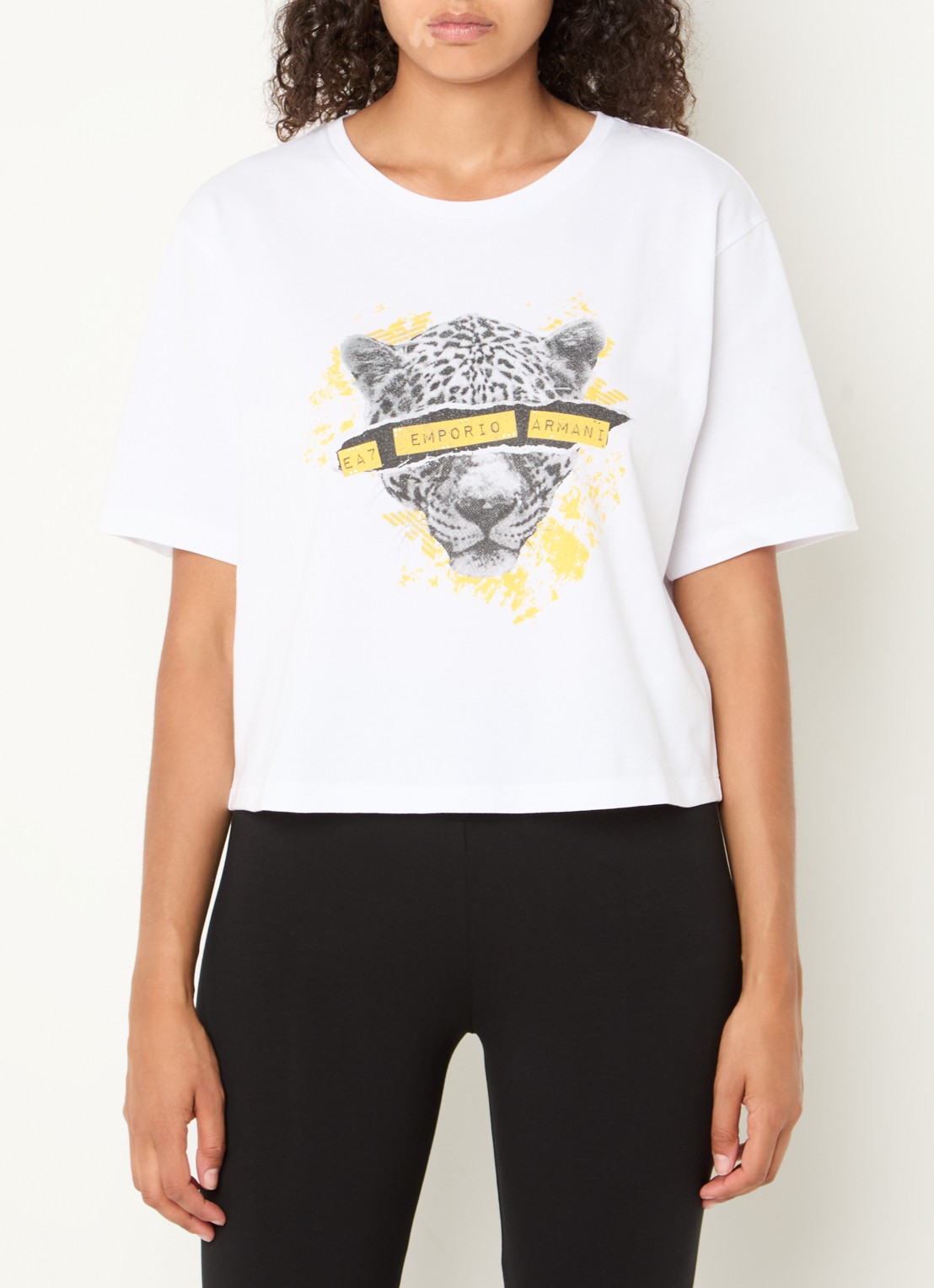 Armani Cropped T-shirt met logoprint - detail 2 wit