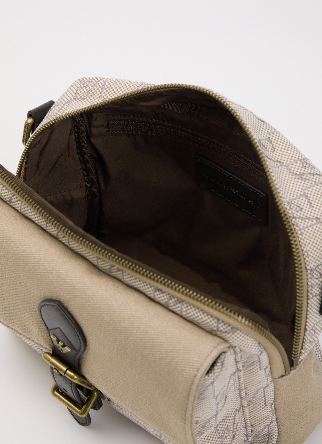 Armani Crossbodytas met logoprint en details van leer  - detail beige