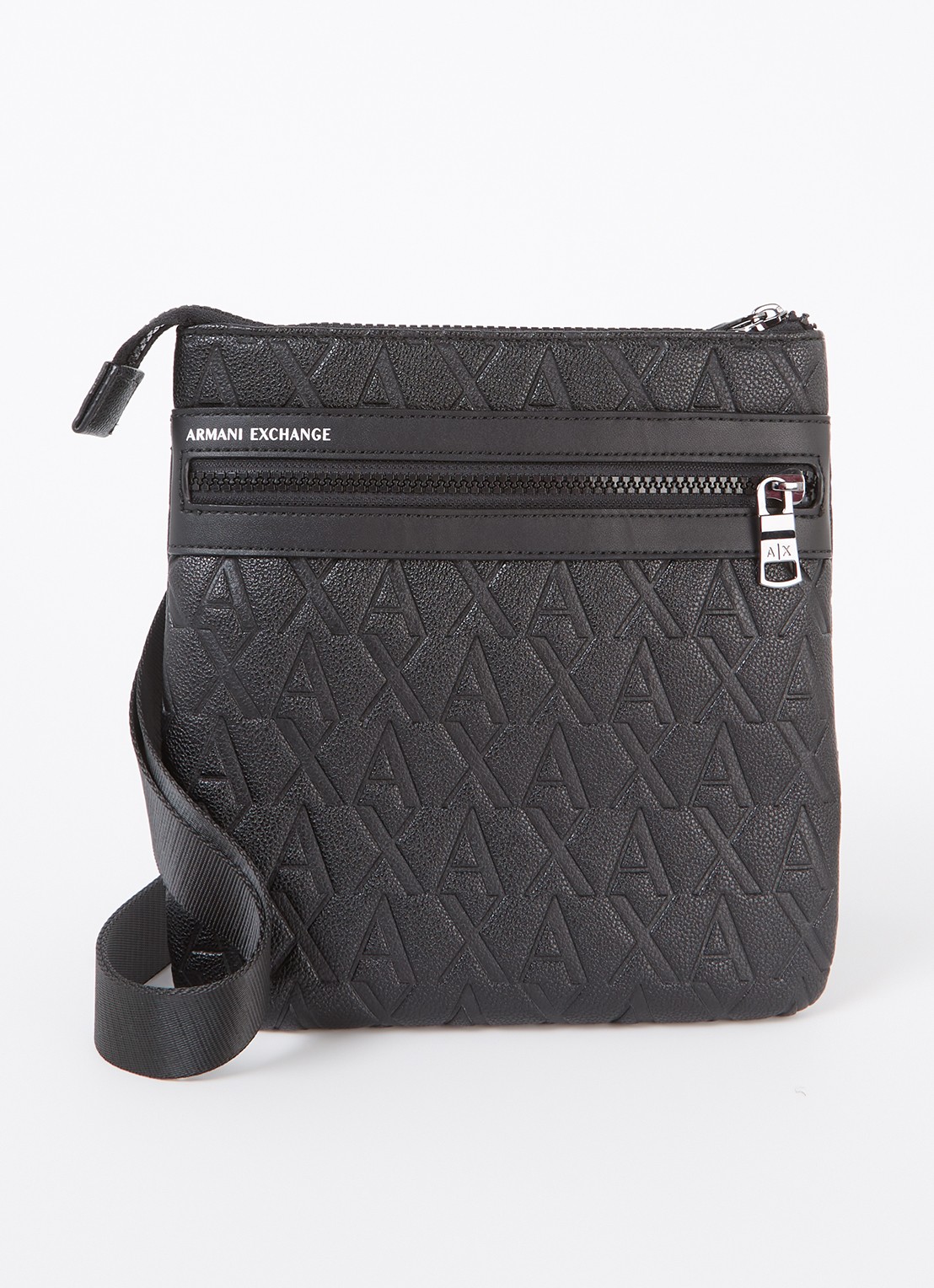 Armani Crossbodytas met logoprint en verstelbare schouderriem - voorkant 4 zwart