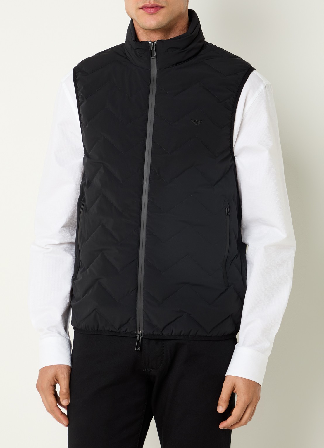 Armani Down bodywarmer met quilt patroon - detail 4 zwart