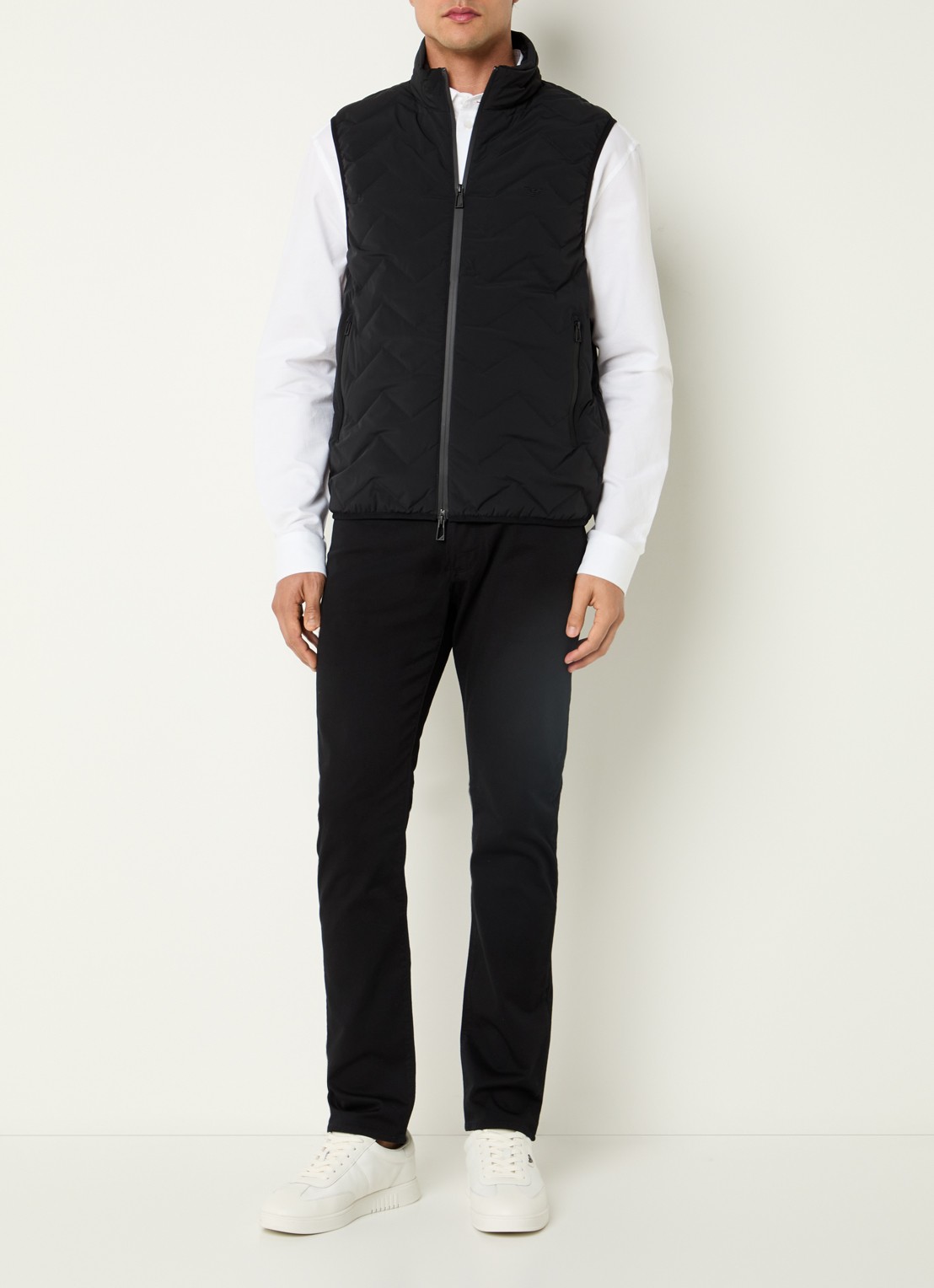Armani Down bodywarmer met quilt patroon - voorkant 2 zwart