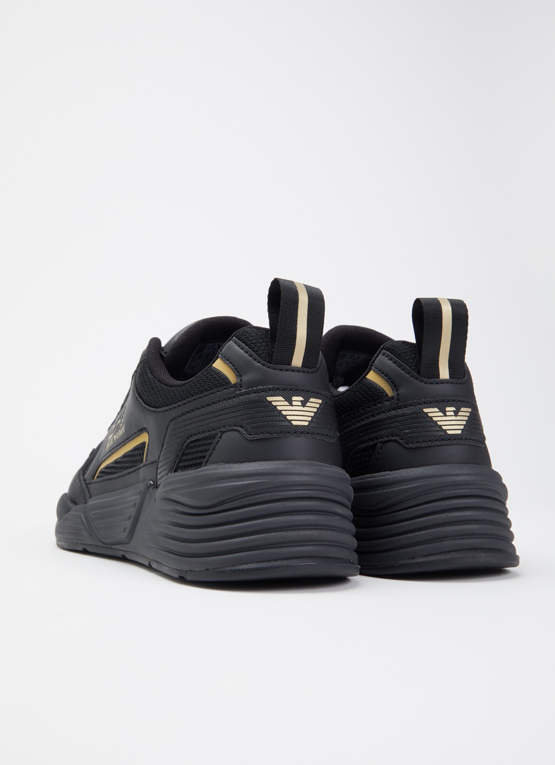 Armani EA7 ACE Runner sneaker van leer met mesh details en logo - achterkant 4 zwart