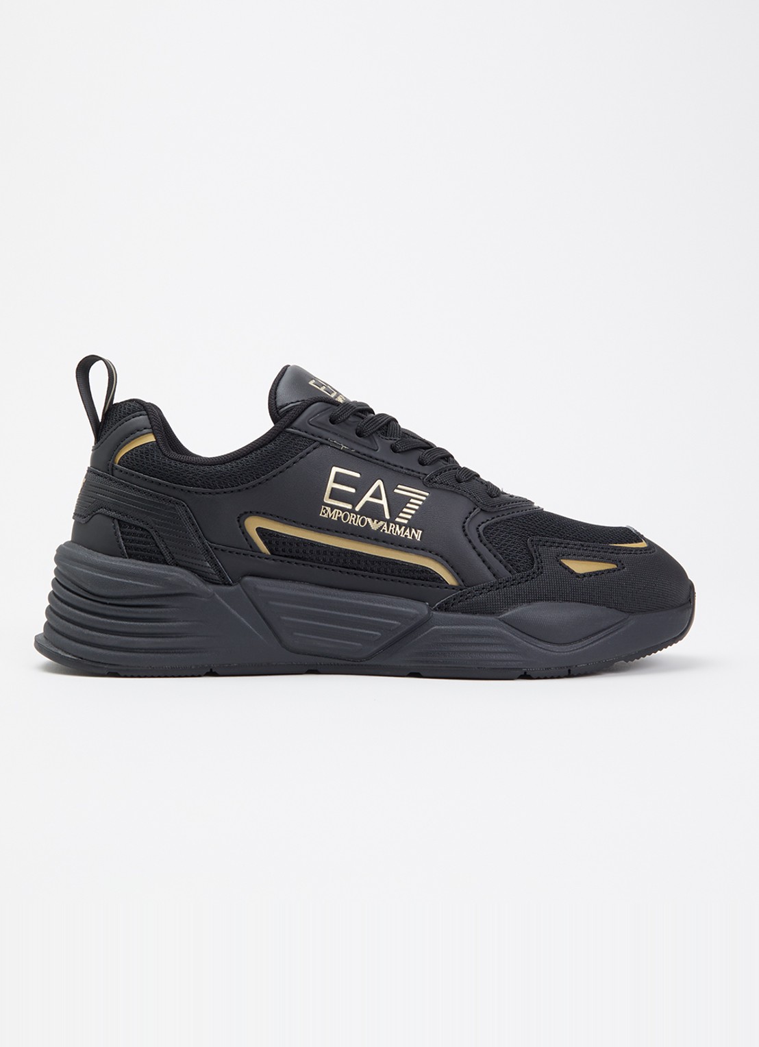 Armani EA7 ACE Runner sneaker van leer  - voorkant 5 zwart