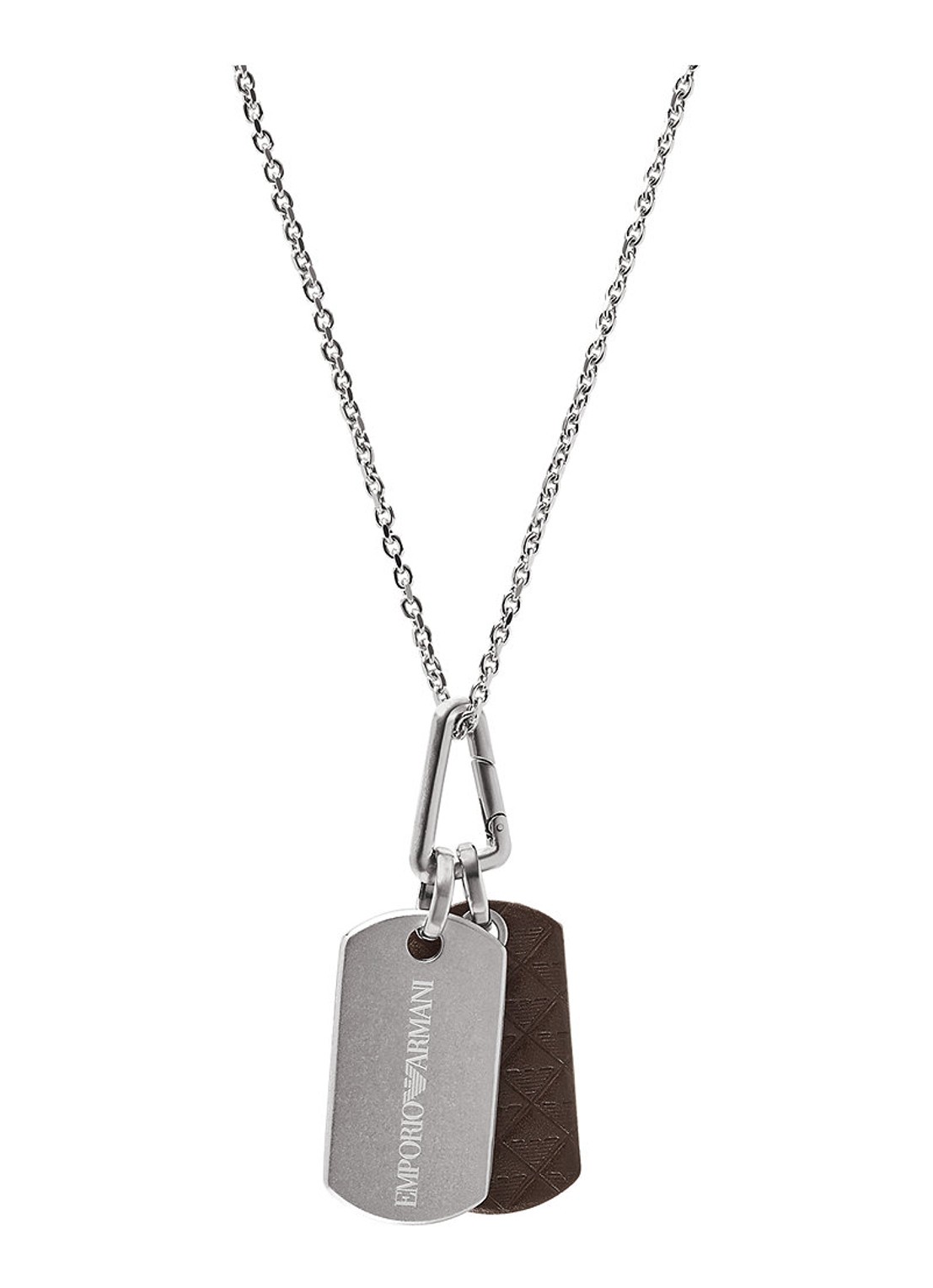Armani Eagle ketting met hanger en leer EGS3133040 - voorkant zilver