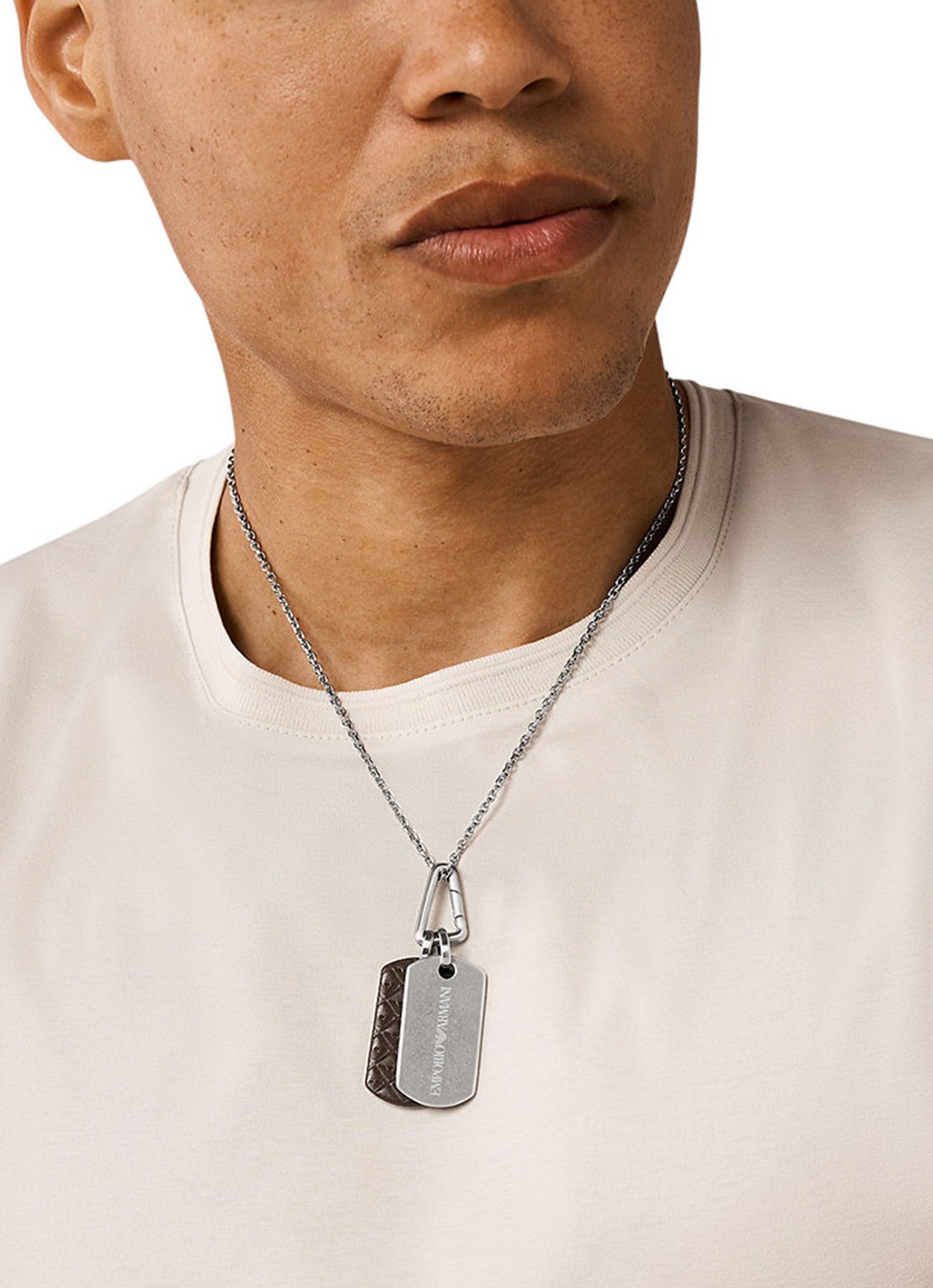 Armani Eagle ketting met hanger en leer EGS3133040 - voorkant 2 zilver