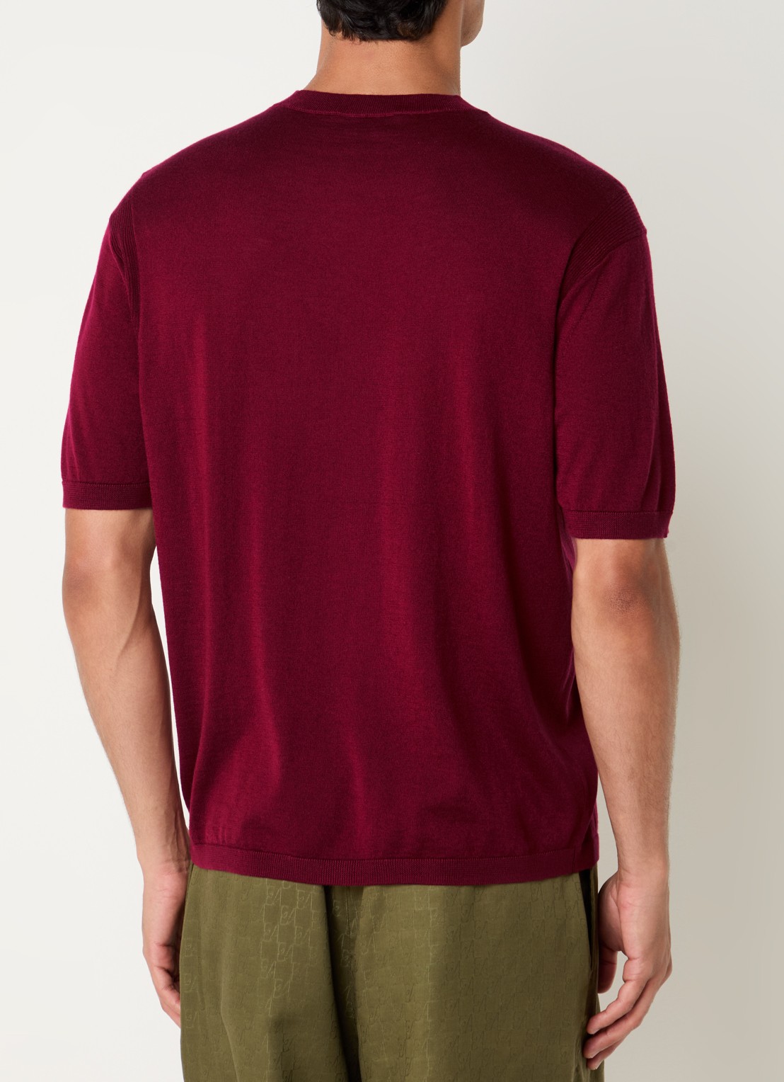 Armani Fijngebreid T-shirt in zijdeblend - achterkant 4 donkerrood