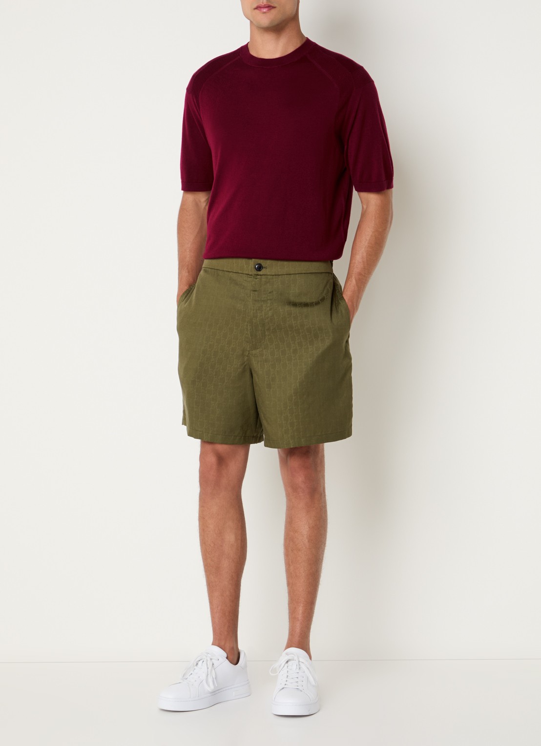 Armani Fijngebreid T-shirt in zijdeblend - voorkant 3 donkerrood