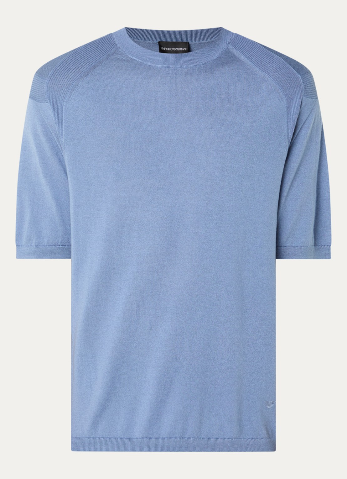 Armani Fijngebreid T-shirt in zijdeblend - voorkant 2 lichtblauw