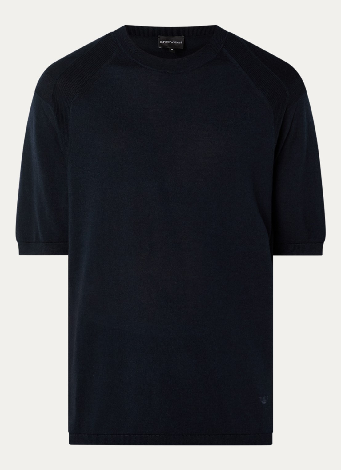 Armani Fijngebreid T-shirt in zijdeblend - voorkant donkerblauw