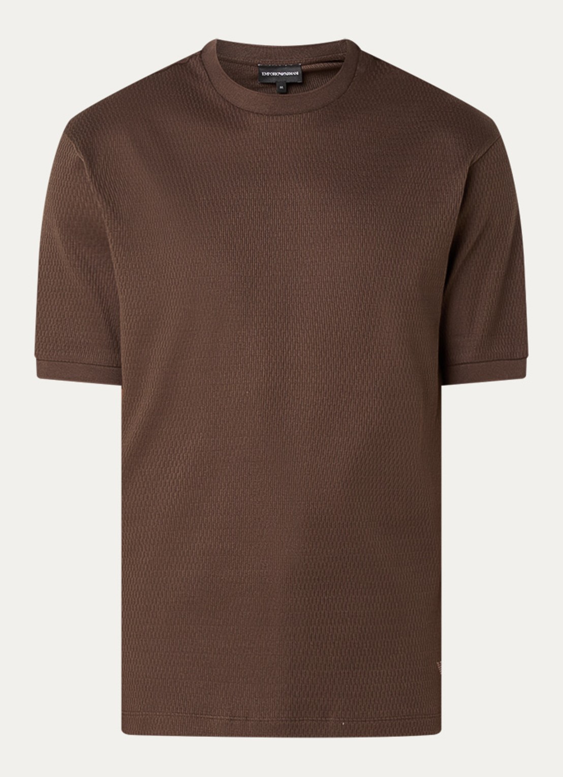 Armani Fijngebreid T-shirt met ingebreid patroon - voorkant 3 donkerbruin