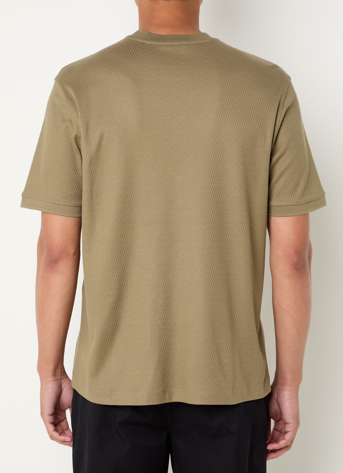Armani Fijngebreid T-shirt met ingebreid patroon - achterkant 2 mosgroen