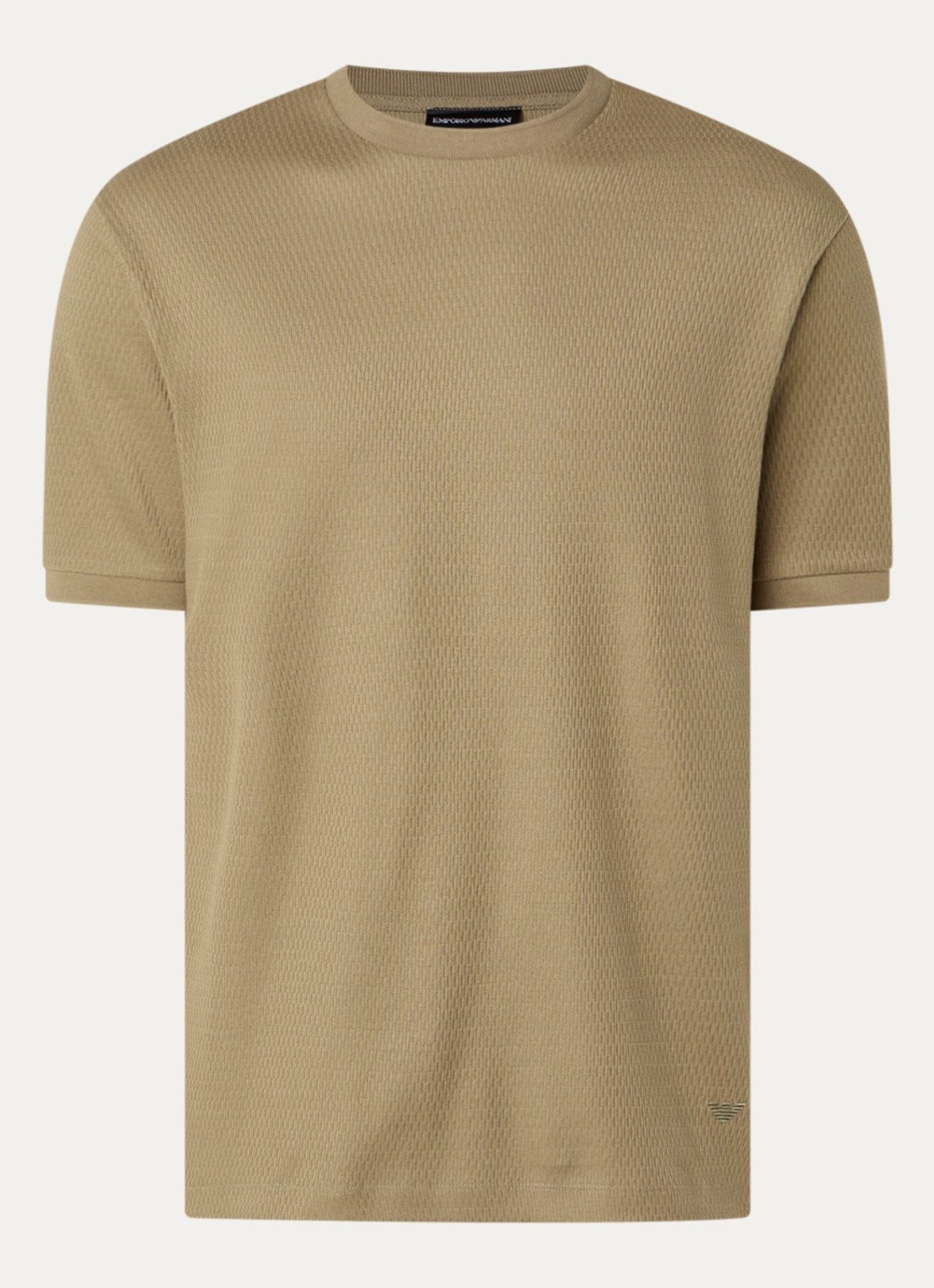 Armani Fijngebreid T-shirt met ingebreid patroon - voorkant 3 mosgroen