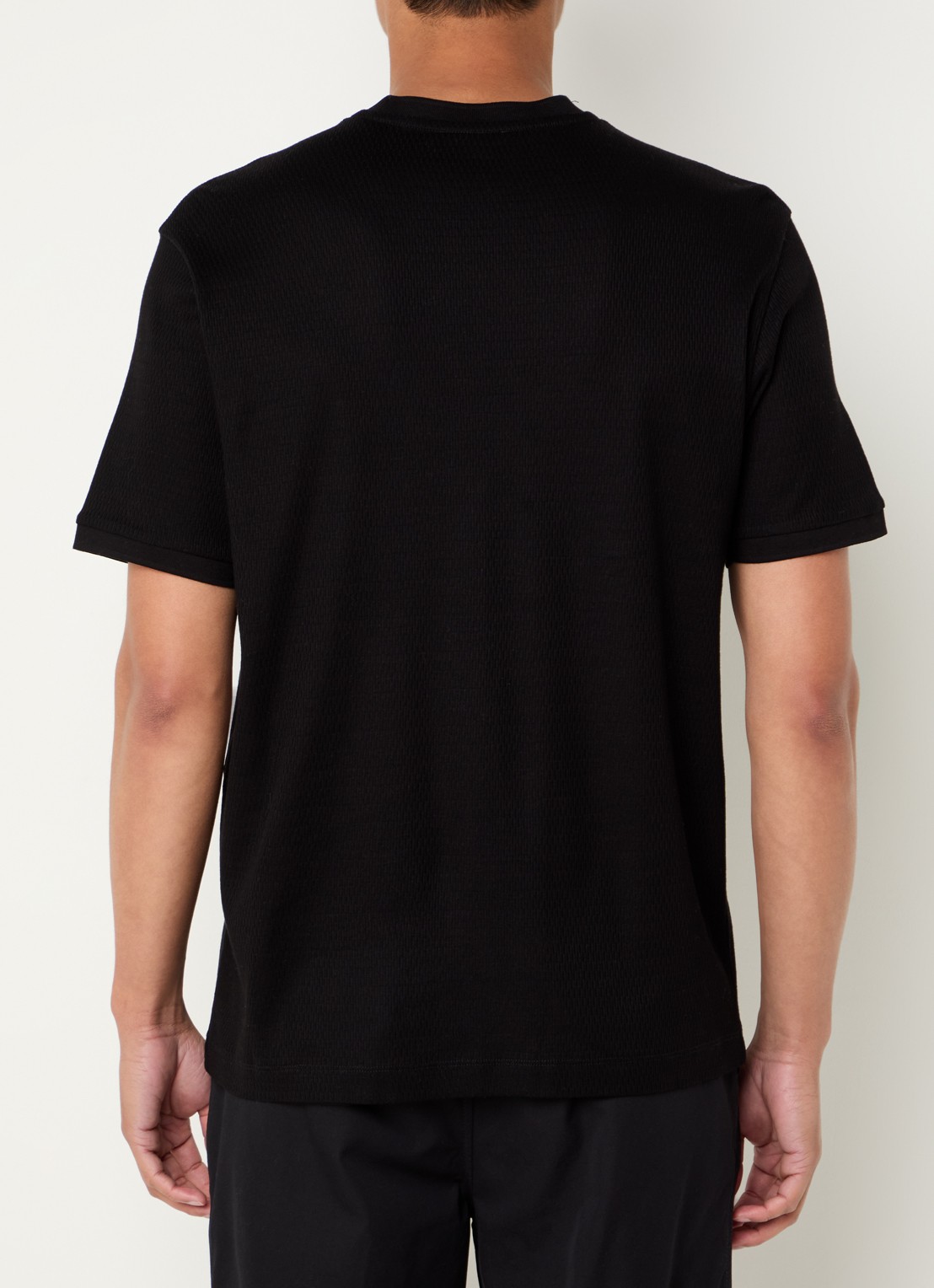 Armani Fijngebreid T-shirt met ingebreid patroon - achterkant zwart