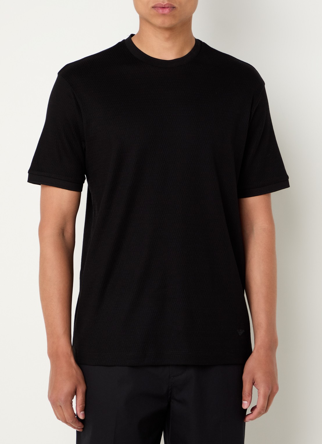 Armani Fijngebreid T-shirt met ingebreid patroon - detail 4 zwart