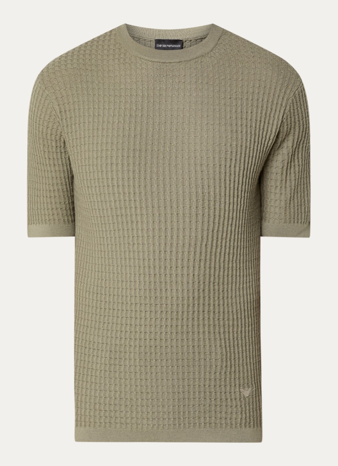 Armani Fijngebreid T-shirt van wol met structuur - voorkant 3 khaki