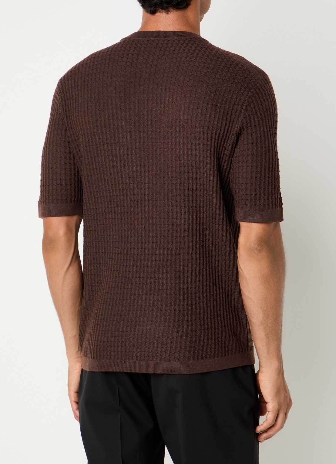 Armani Fijngebreid T-shirt van wol met structuur - achterkant 4 donkerbruin