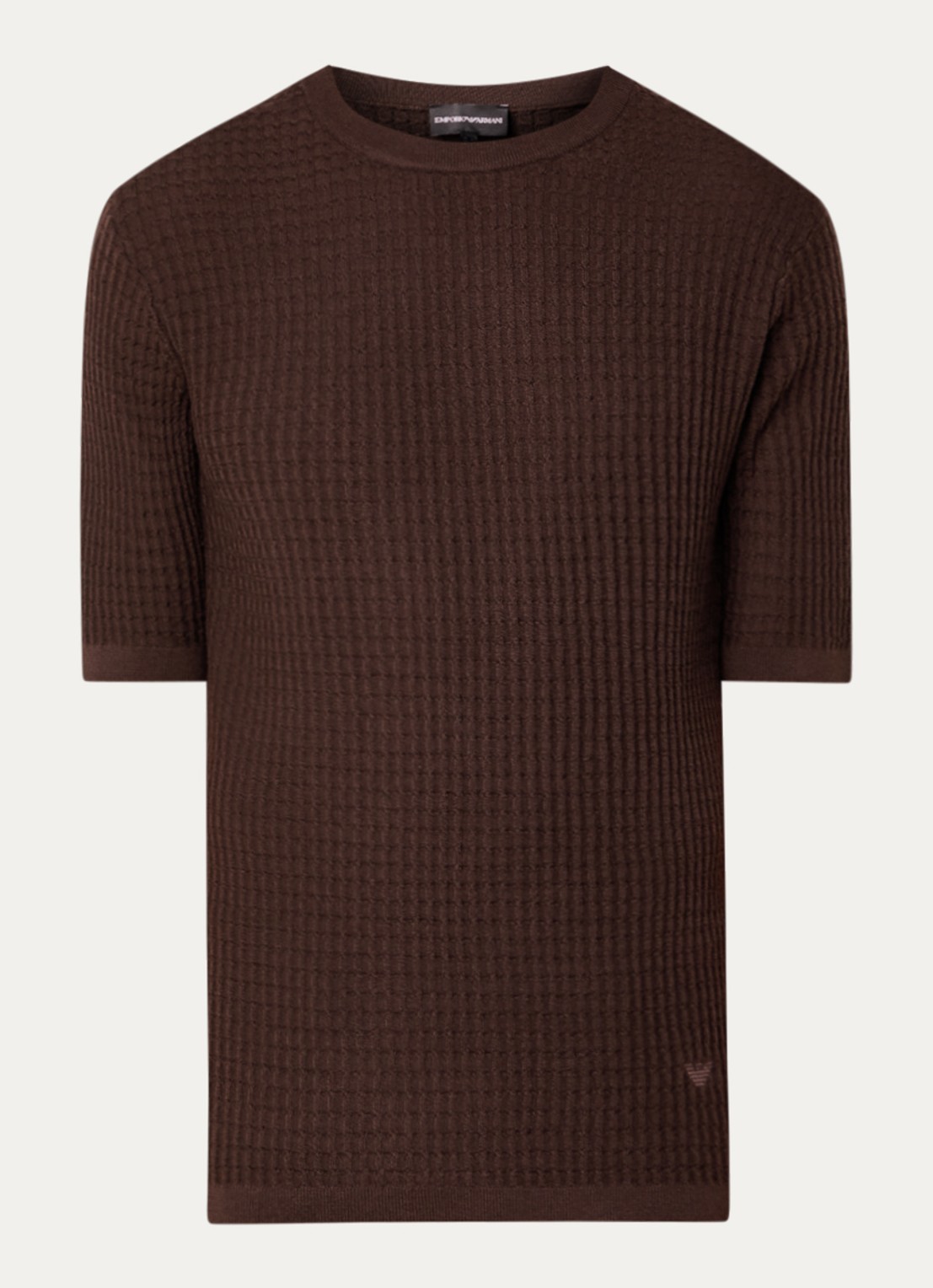 Armani Fijngebreid T-shirt van wol met structuur - voorkant donkerbruin