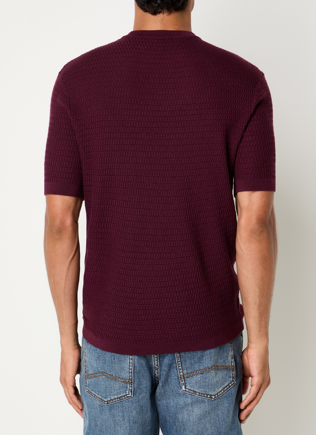 Armani Fijngebreid T-shirt van wol met structuur - achterkant 2 grijsmele