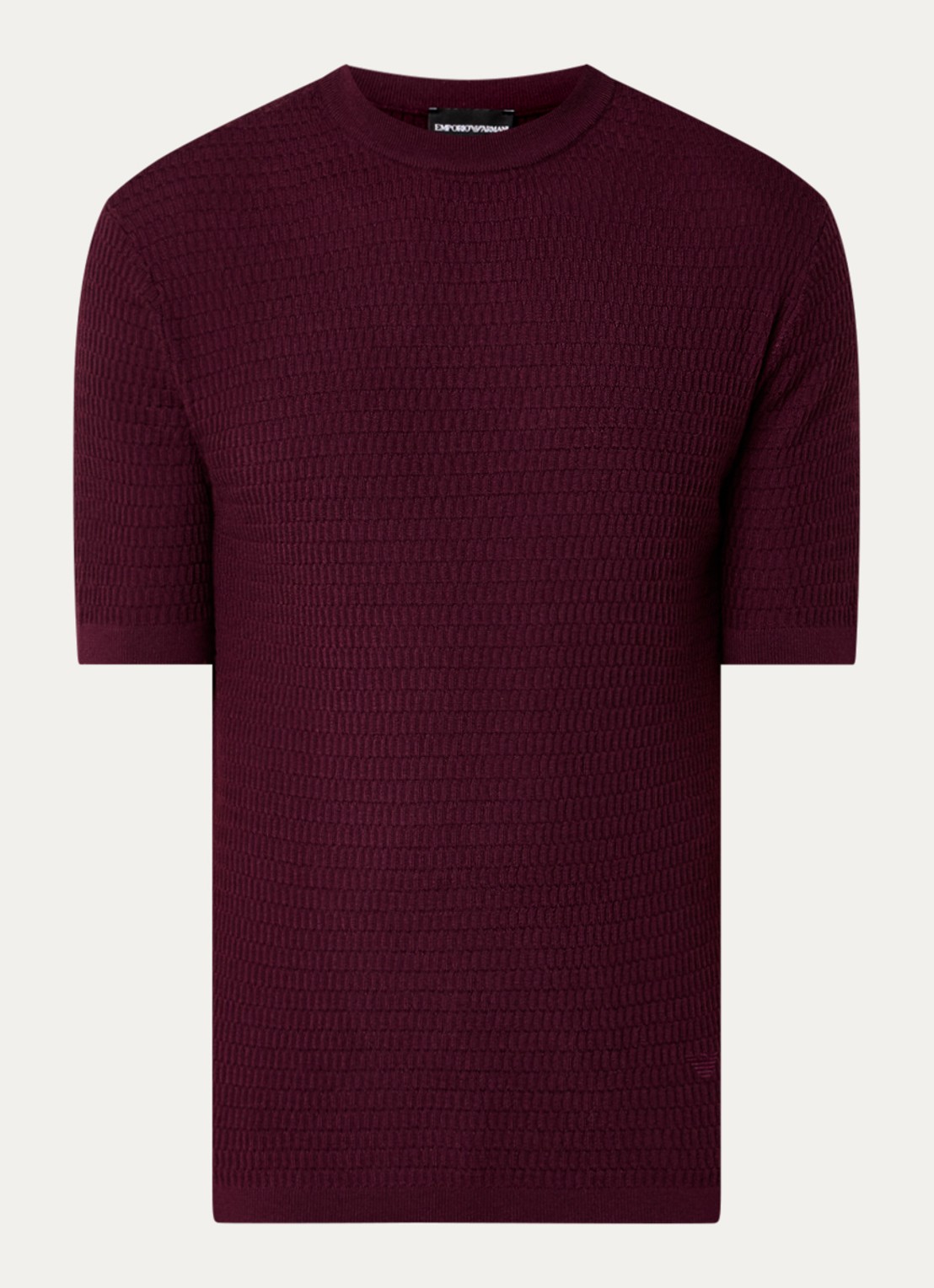 Armani Fijngebreid T-shirt van wol met structuur - voorkant 3 grijsmele