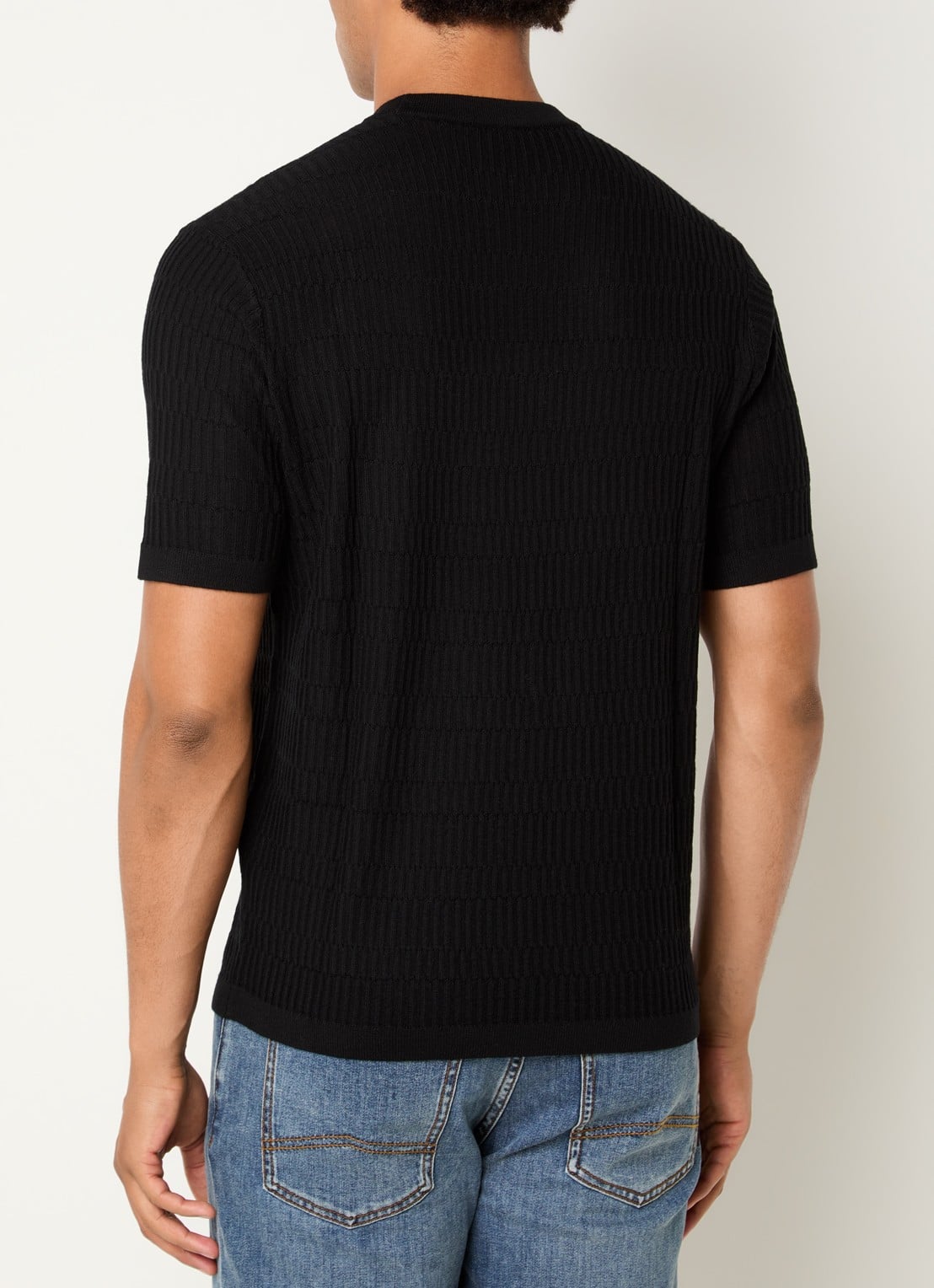 Armani Fijngebreid T-shirt van wol met structuur - achterkant 2 zwart