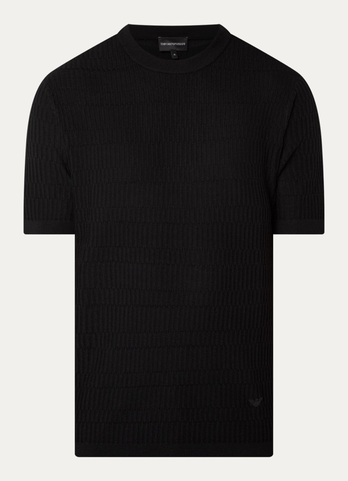 Armani Fijngebreid T-shirt van wol met structuur - voorkant 3 zwart