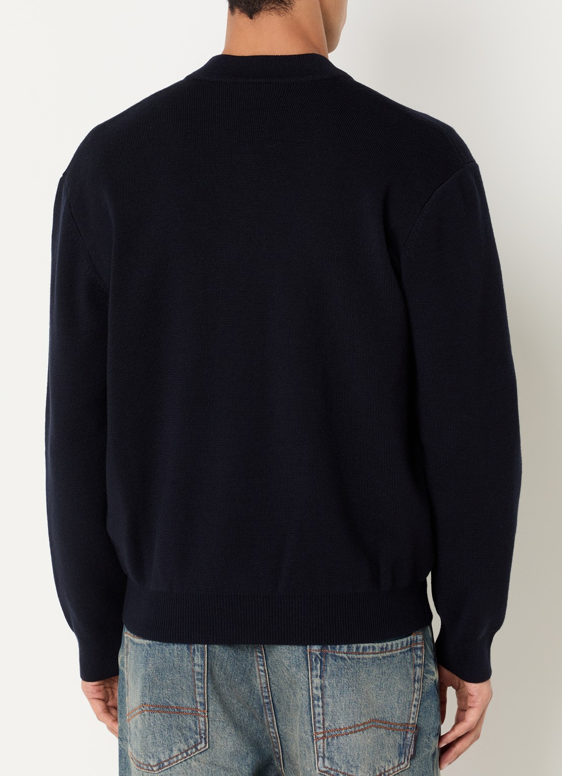 Armani Fijngebreid vest in scheerwolblend met logoborduring - achterkant 4 donkerblauw