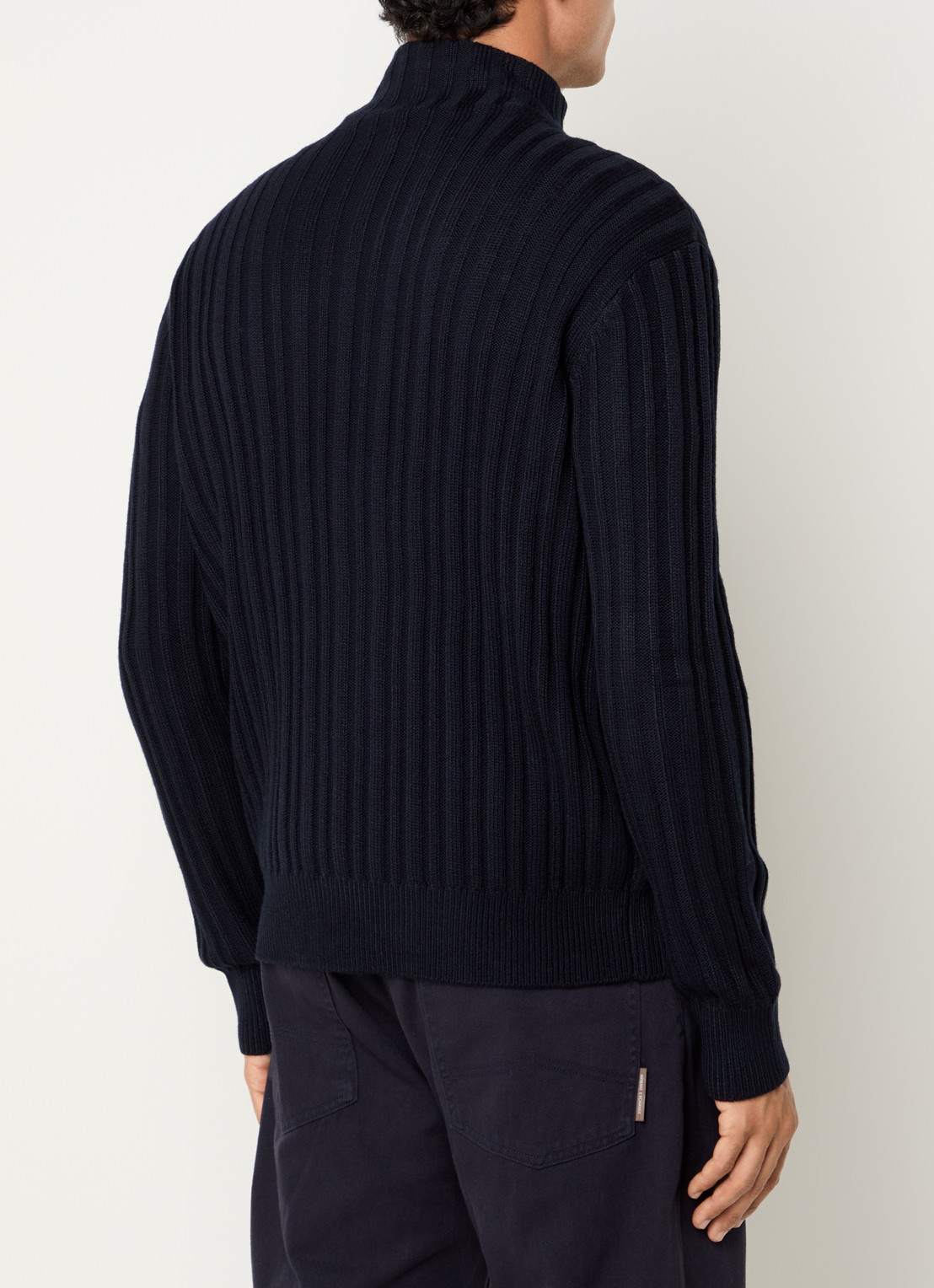 Armani Fijngebreid vest in wolblend met opstaande kraag - achterkant 4 donkerblauw
