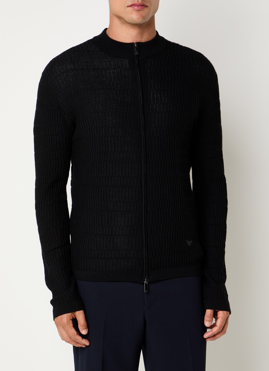 Armani Fijngebreid vest in wolblend - detail 2 zwart