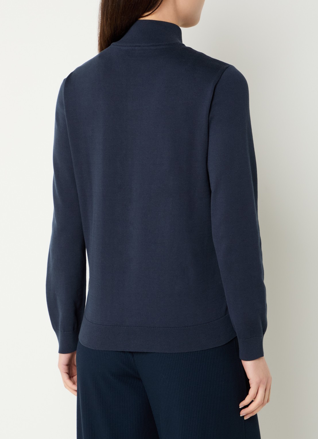 Armani Fijngebreid vest met opstaande kraag - achterkant indigo