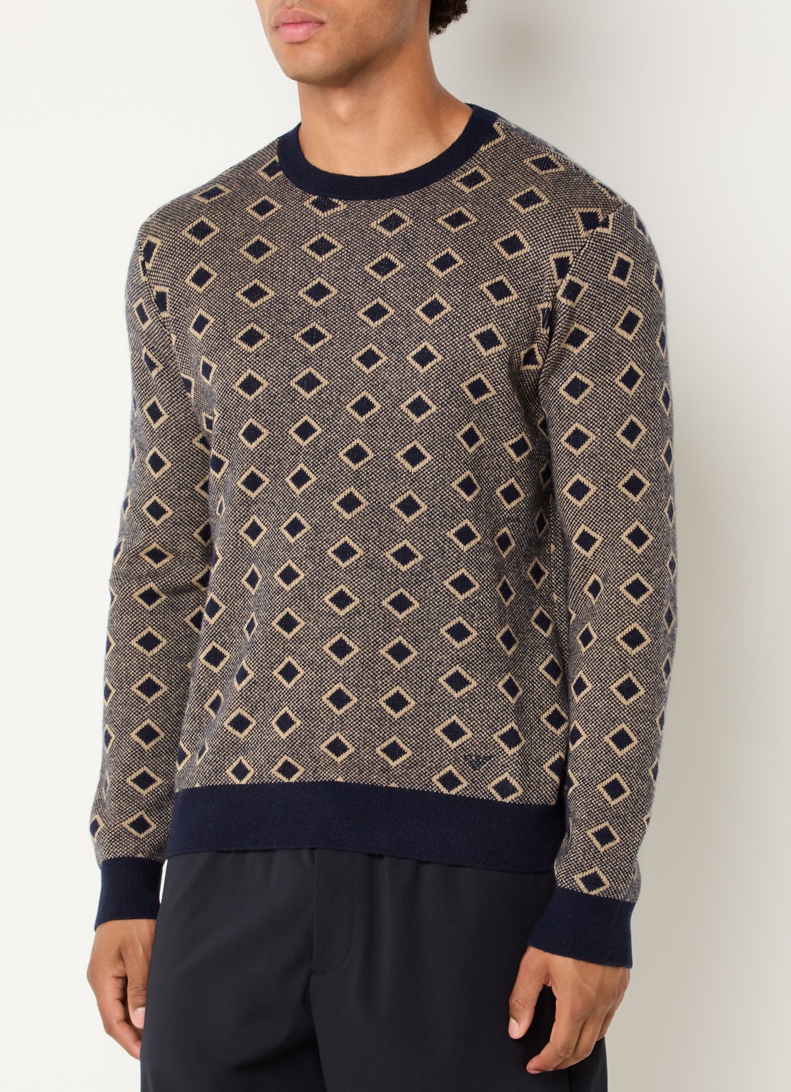 Armani Fijngebreide pullover in kasjmierblend met ingebreid patroon - detail 3 donkerblauw