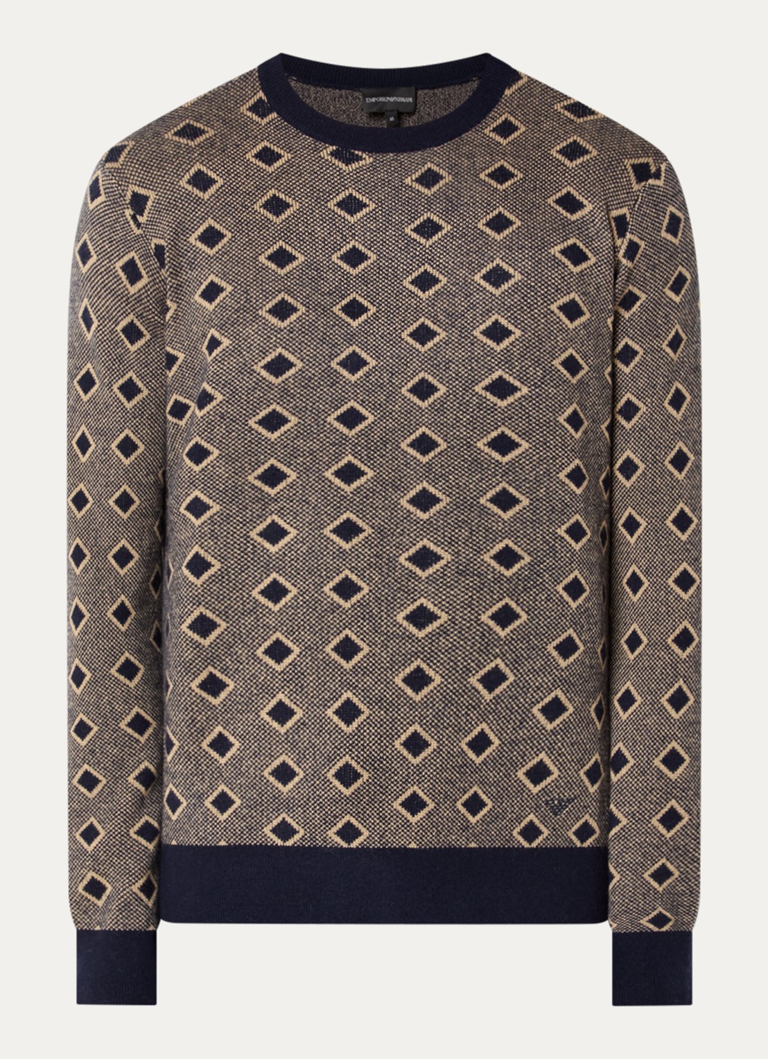 Armani Fijngebreide pullover in kasjmierblend met ingebreid patroon - voorkant donkerblauw
