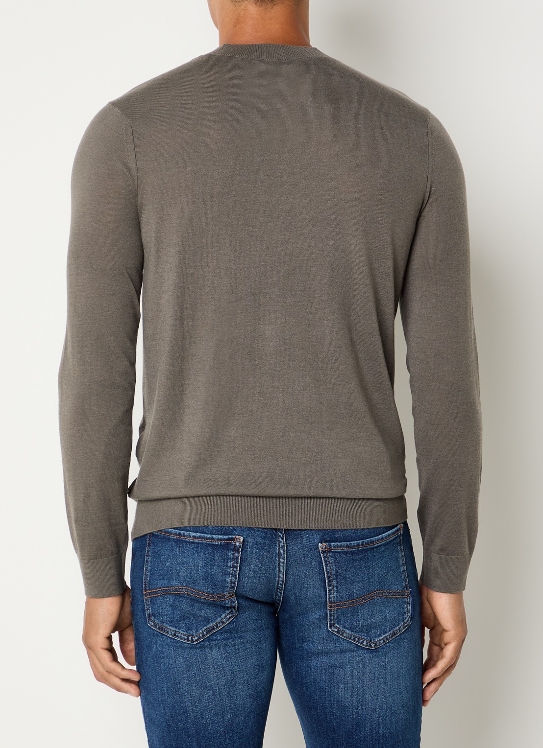Armani Fijngebreide pullover in wolblend met ronde hals - achterkant grijs