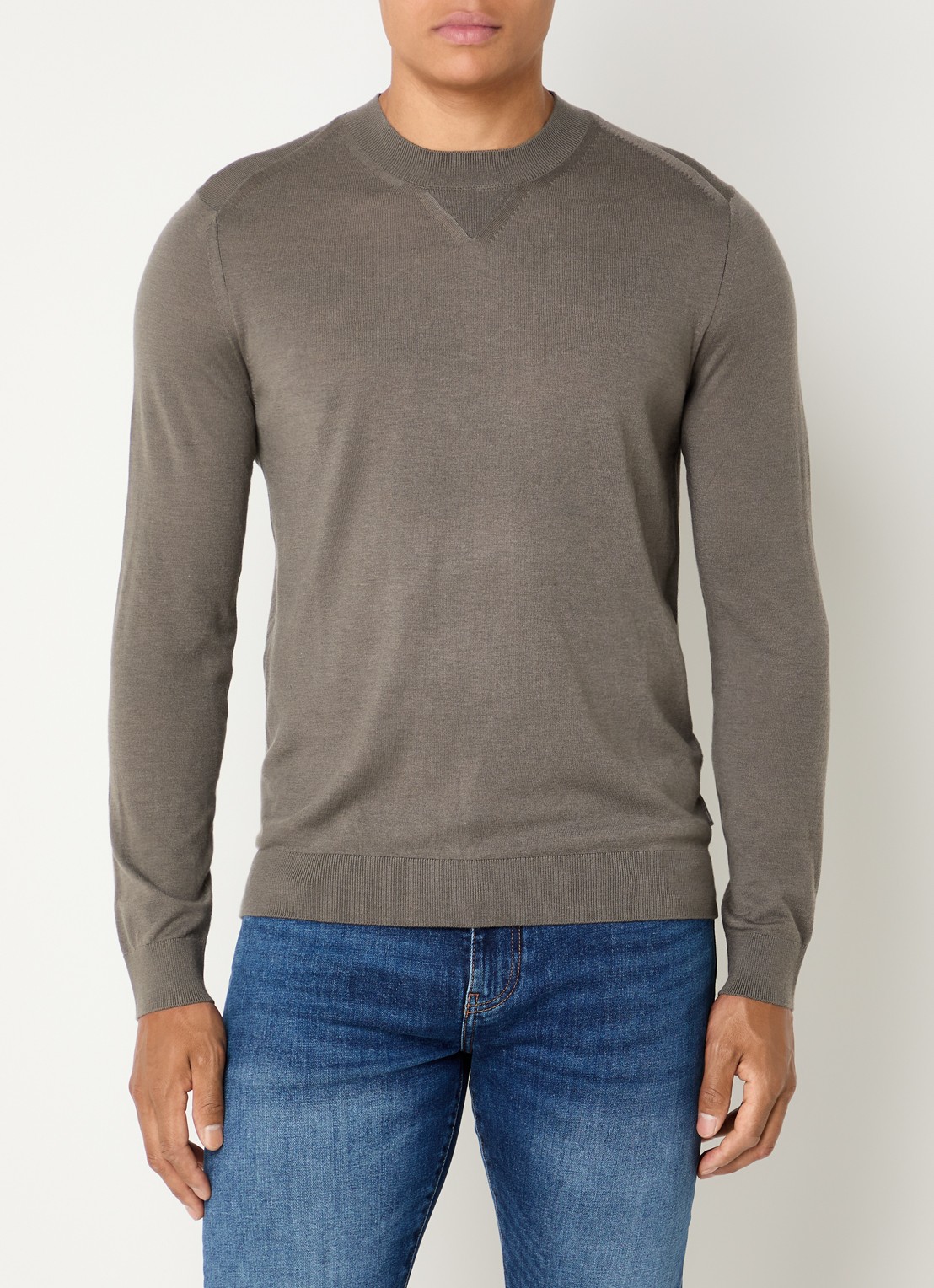 Armani Fijngebreide pullover in wolblend met ronde hals - detail 2 grijs
