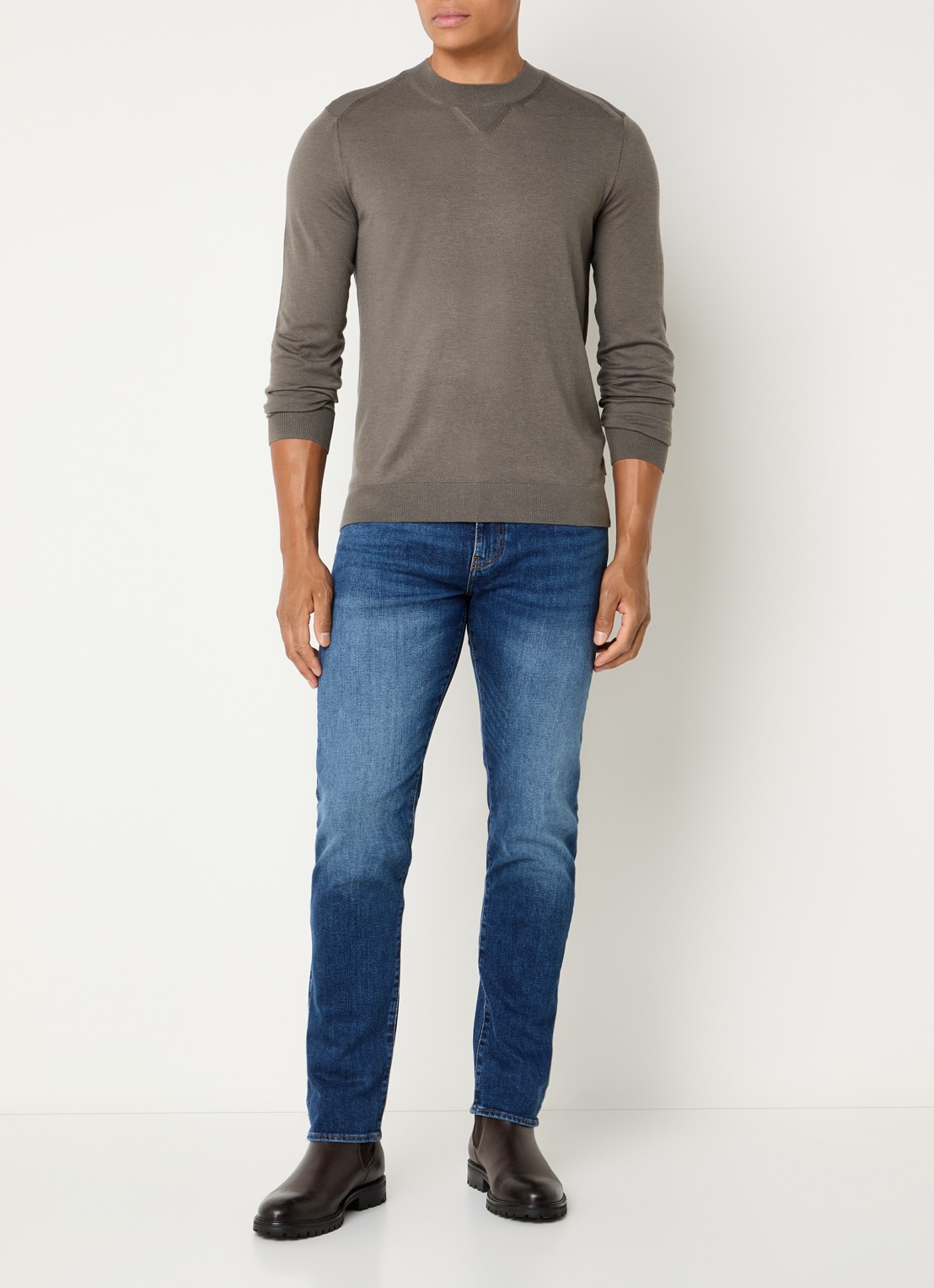 Armani Fijngebreide pullover in wolblend met ronde hals - voorkant 4 grijs